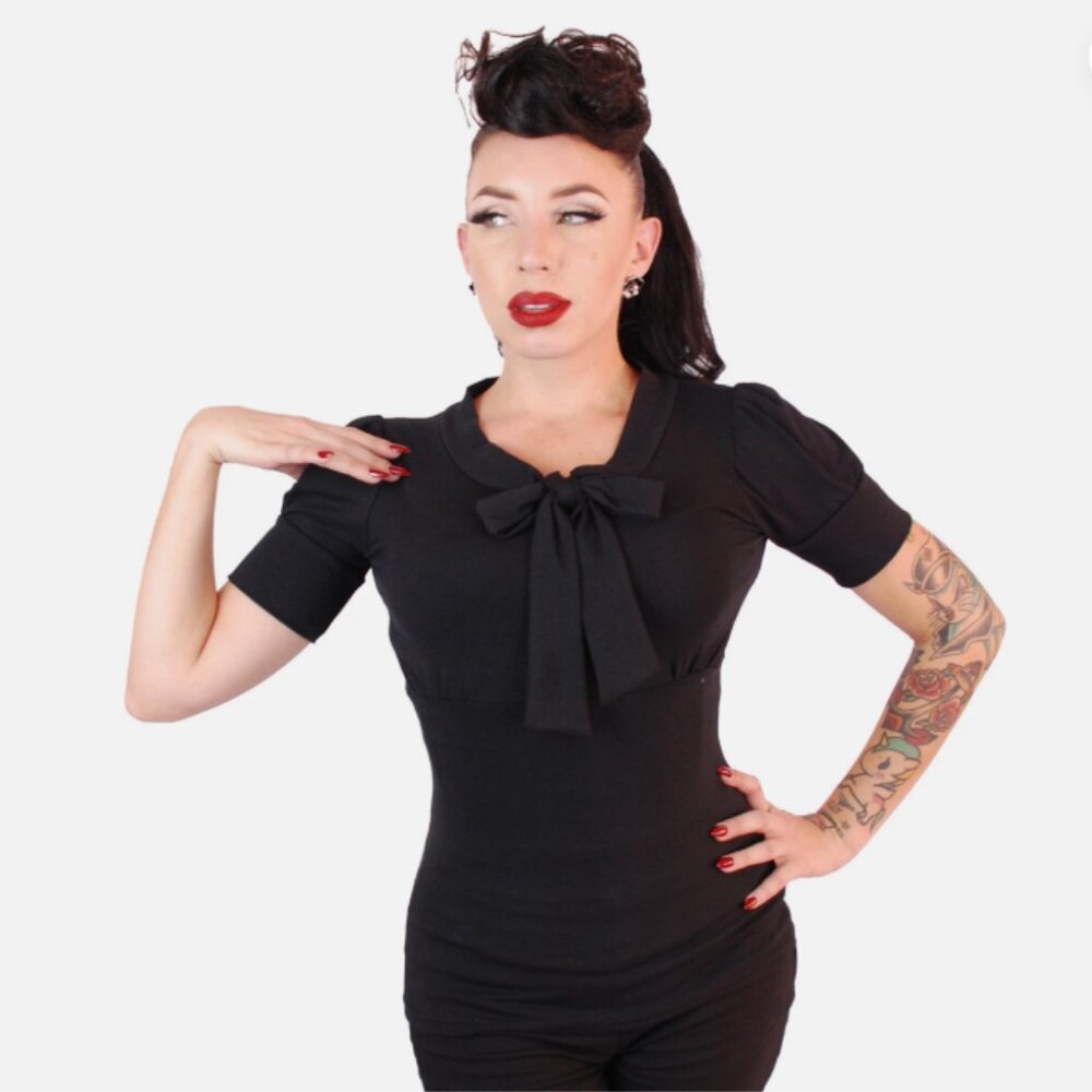New Pinky Pinups Puff Sleeve Bow Top